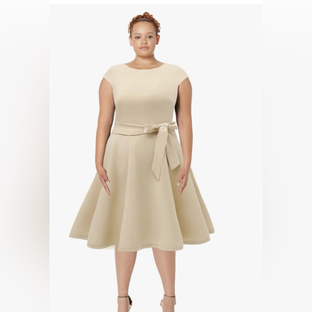 NWOT Dresstells Off White Sleeveless Cocktail Dress with Waist Tie, Size 2X